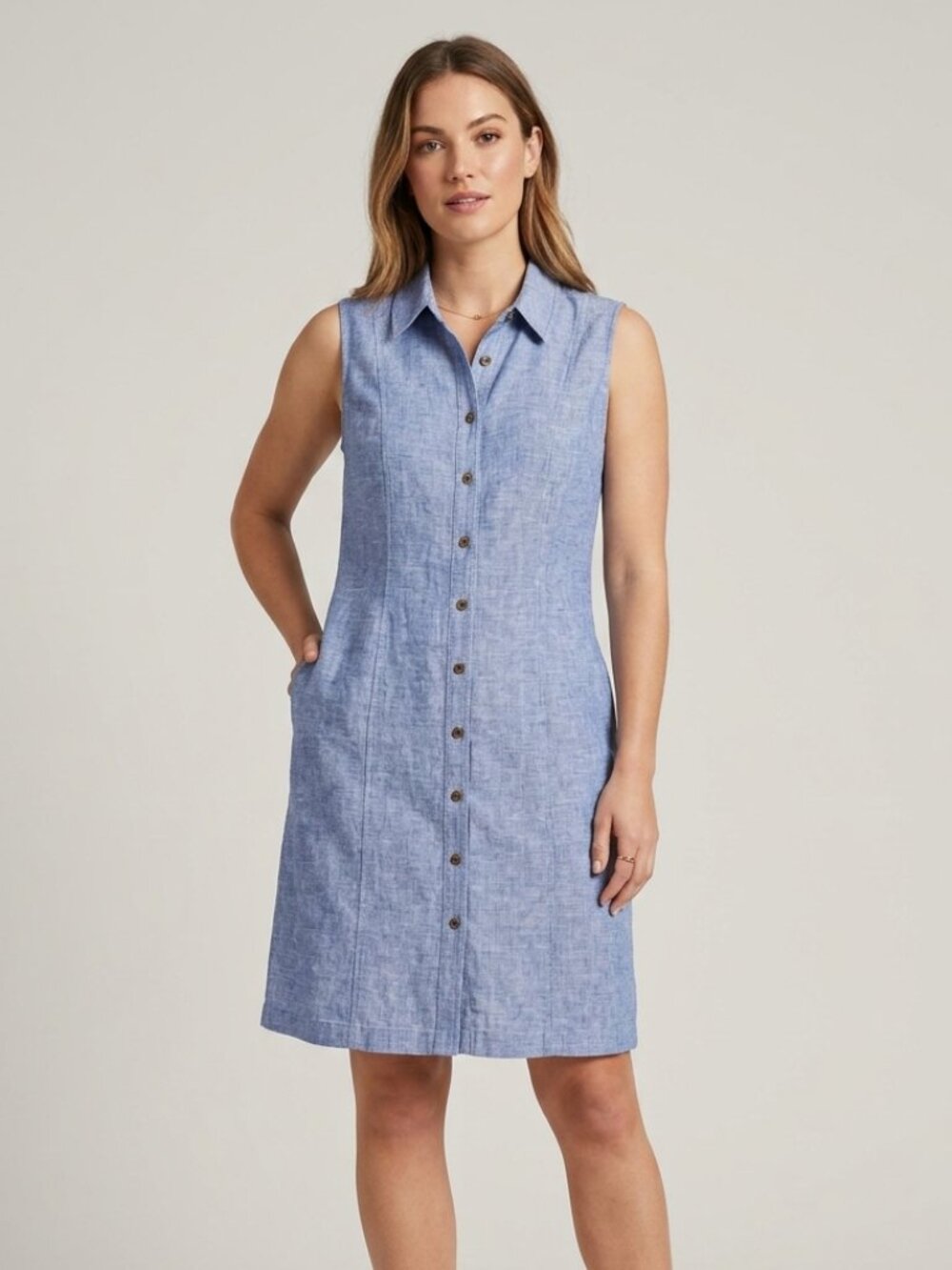 Anne Klein Blue Heathered Button Down Dress